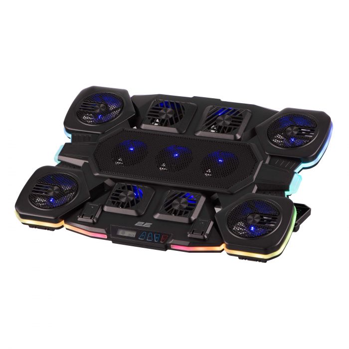 Підставка для ноутбука 2E GAMING CPG-011, до 17.3", 1xUSB-A, 1xUSB-C, LCD, RGB, чорний