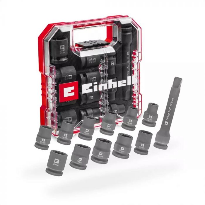 Набір ударних торцевих головок Einhell 40мм 1/2" 10-21 мм 12шт кейс 0.78кг