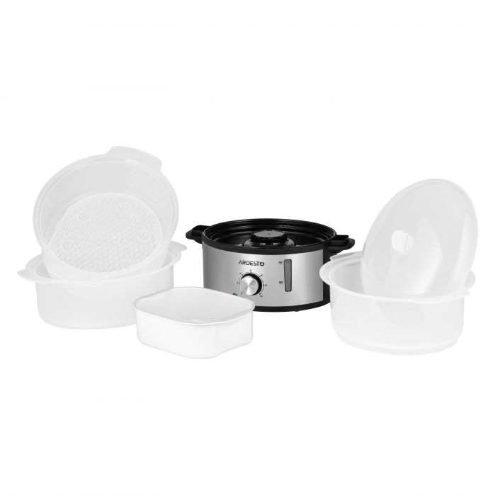 Пароварка ARDESTO 800Вт, чаша-3.4/3.4/3.4л, резервуар для води -1л, механічне керування, 3 яруси, метал/пластик, чорний