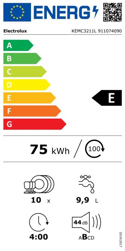 Посудомийна машина Electrolux вбудована, 10компл., Е, 45см, дисплей, інвертор, 3й кошик, чорний