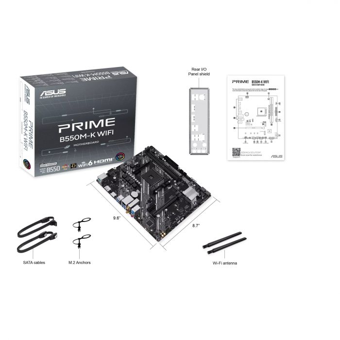 Материнcька плата ASUS PRIME B550M-K WIFI sAM4 B550 4xDDR4 M.2 HDMI DVI D-Sub Wi-Fi BT mATX