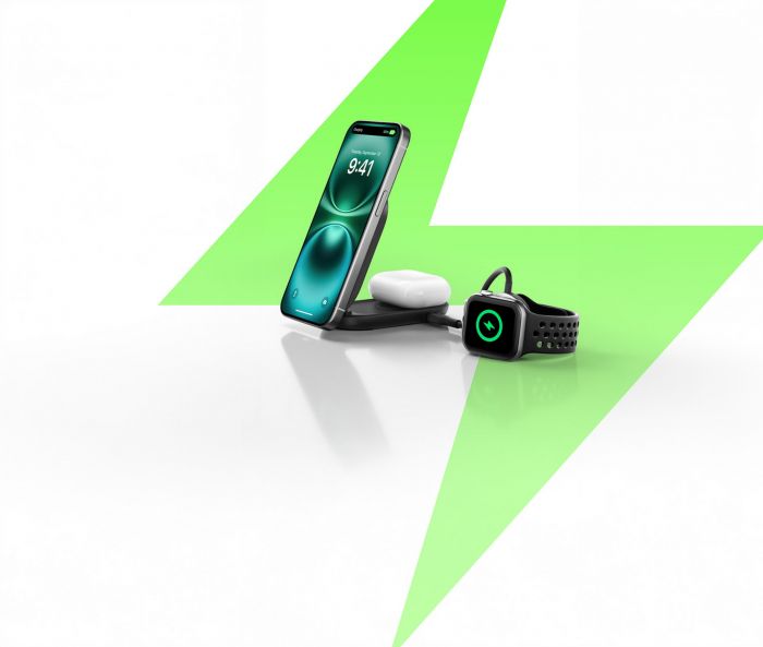 Зарядний пристрій бездротовий Belkin UltraCharge 2в1 Foldable Magnetic Charging 25Вт, чорний