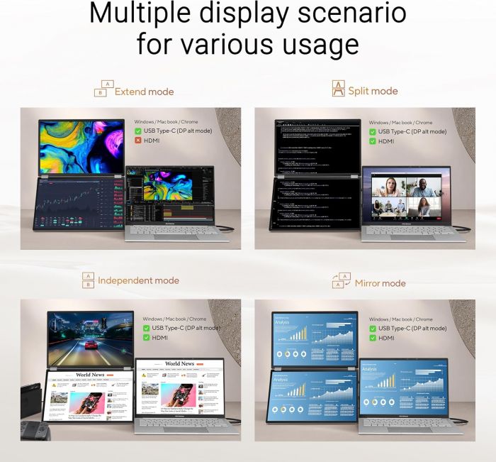 Монітор портативний Asus 2x14" ZenScreen DUO MQ149CD mHDMI, 2xUSB-C, OLED, 1920x1200, 16:10, DCI-P3 100%, HDR400, Cover