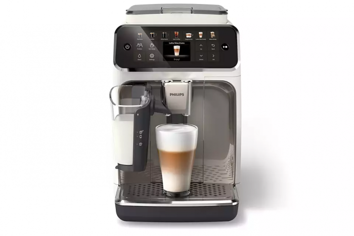 Кавомашина Philips Series 4400 LatteGo, 1.8л, зерно+мелена, автомат.капуч, дисплей, авторецептів -12, біло-срібна