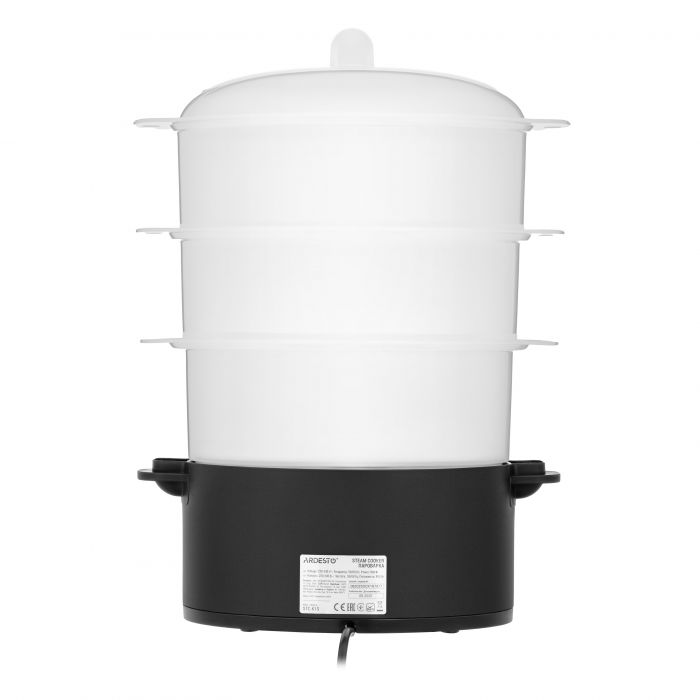 Пароварка ARDESTO 800Вт, чаша-3.4/3.4/3.4л, резервуар для води -1л, механічне керування, 3 яруси, метал/пластик, чорний