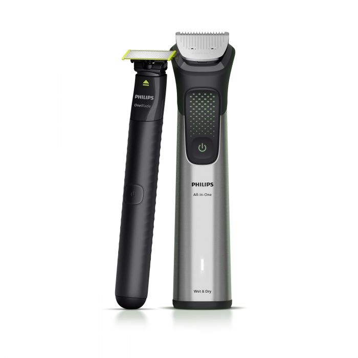 Тример Philips Series 9000, для бороди, голови та тіла, насадок-15, OneBlade в компл., сталь, сірий