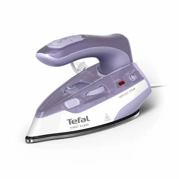 Праска Tefal дорожня First Class, 1000Вт, 65мл, паровий удар -45гр, нерж. сталь, біло-фіолетовий