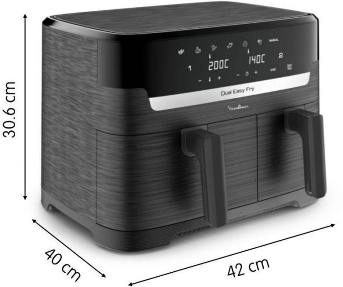 Мультипіч Moulinex Dual Easy Fry, 2700Вт, чаша-5.2+3.1л, сенсорне керув., 2 чаши, гриль, пластик, чорний