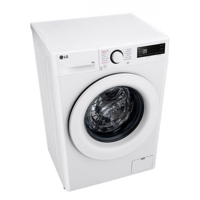 Пральна машина LG фронтальна, 8кг, 1200, A, 48см, дисплей, пара, інвертор, білий