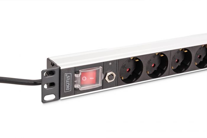 Пристрій розподілу електроживлення DIGITUS 1U, 8xSchuko, 16A, 250V, вимикач, запобіжник, вилка Schuko