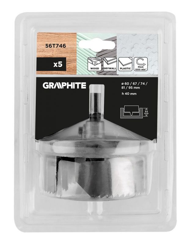 Коронки по дереву GRAPHITE 60,67,74,81,95мм, 5шт