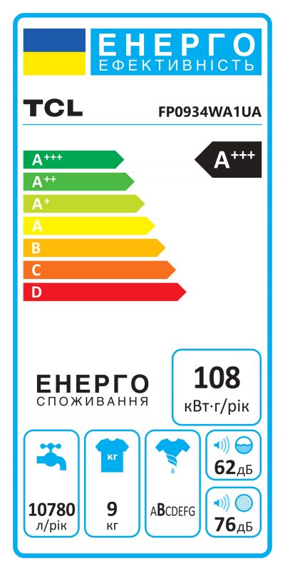 Пральна машина TCL фронтальна, 9кг, 1400, A, 57см, дисплей, пара, інвертор, білий