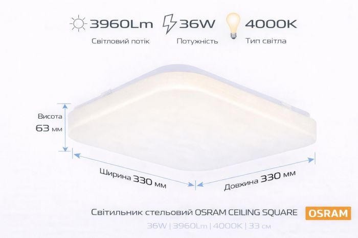 Світильник накладний OSRAM CEILING SQUARE 36Вт 4000K 2880Лм
