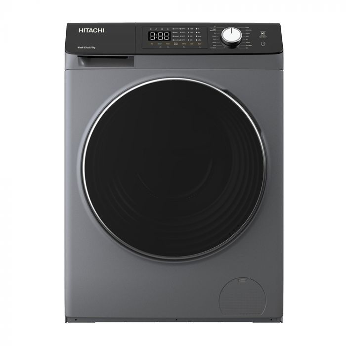 Прально-сушильна машина Hitachi фронтальна, 8(5)кг, 1400, A, 60см, дисплей, пара, інвертор, cріблястий