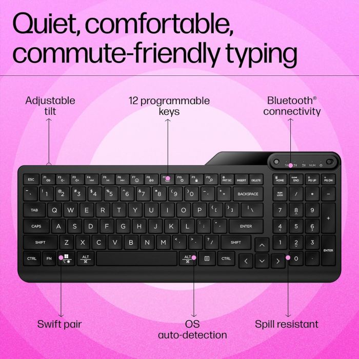 Клавіатура мембранна HP 460 Multi-Device key, BT, EN/UK, чорний
