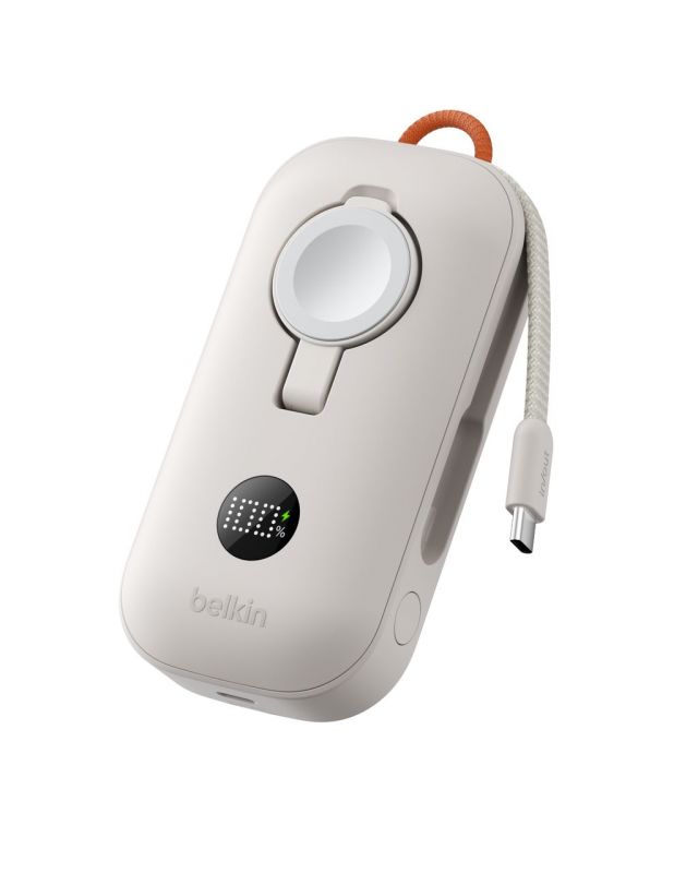 Акумулятор портативний літій-іонний Power Bank Belkin 10000мА·год, 45Вт, з інтегрованим кабелем USB-C, Apple Watch Charger