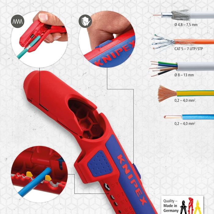 Знімач ізоляції KNIPEX, 0.2-4мм2, 135мм,0.074кг