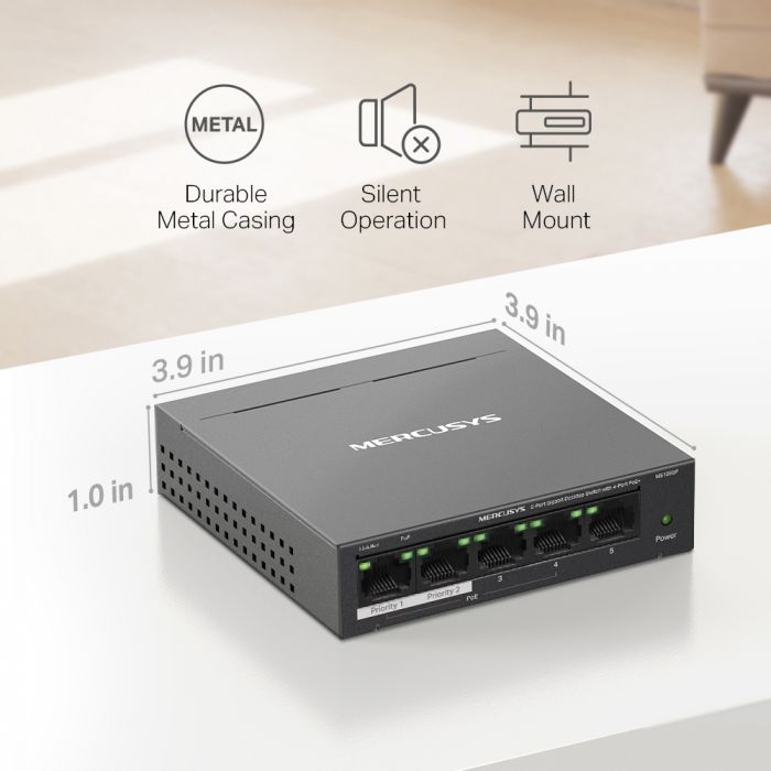 Комутатор MERCUSYS MS105GP 5xGE (4xPoE), 65Вт, Некерований