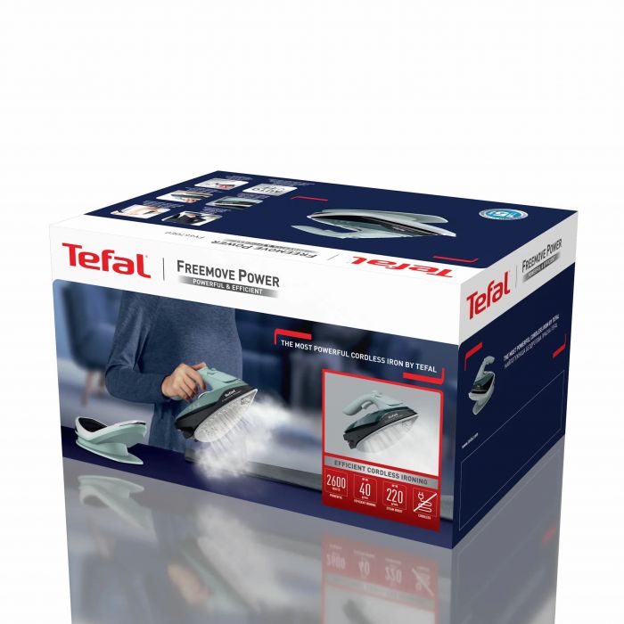 Праска Tefal безпровідна Freemove Power, 2600Вт, 250мл, паровий удар -220гр, постійна пара - 40гр, база для заряджання, автовимкнення, керам. підошва, зелений