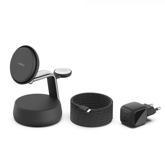 Зарядний пристрій бездротовий Belkin UltraCharge Pro 3-in-1 Magnetic Charging Dock 25Вт, Charcoal