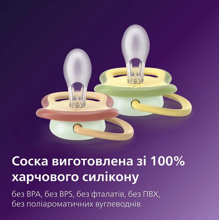 Пустушка  Avent  Ultra Air Нічна, 0-6 міс., 2шт, нейтральний дизайн.
