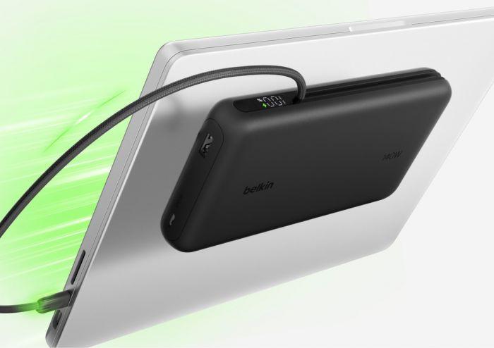 Акумулятор портативний літій-іонний Power Bank Belkin 25000мА·год, 158Вт, з інтегрованим кабелем USB-C, чорний