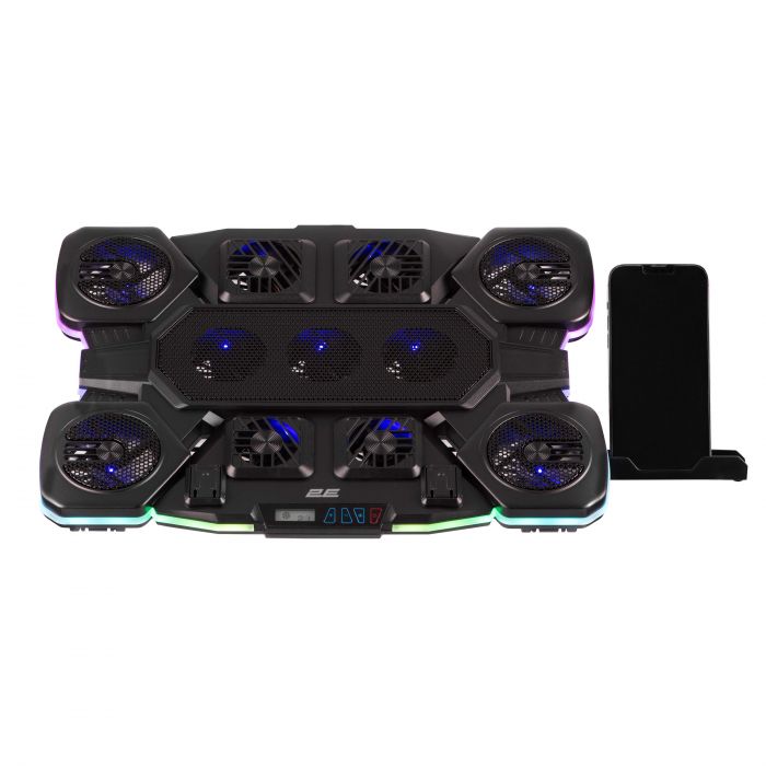 Підставка для ноутбука 2E GAMING CPG-011, до 17.3", 1xUSB-A, 1xUSB-C, LCD, RGB, чорний