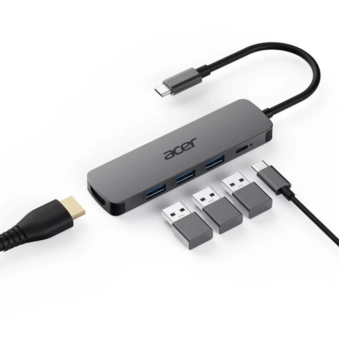 Хаб Acer 5in1 USB-С > 3xUSB-A3.0/HDMI/USB-C, 0.15м, сірий