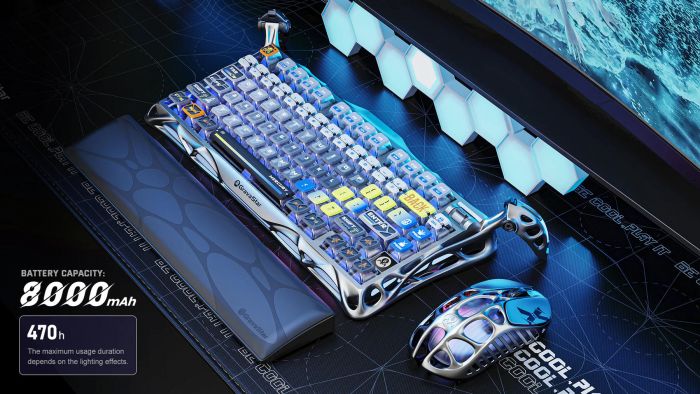 Клавіатура механічна GravaStar Mercury K1 Pro 80keys, GravaStar x Kailh Speedy Mint, BT/WL/USB, RGB, Interstellar Silver