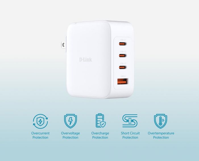 Зарядний пристрій мережевий D-Link DCF-141 140Вт GaN 3хUSB-С, 1xUSB-A, білий