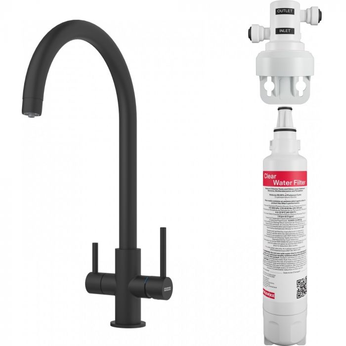 Змішувач для кухні Franke Lina Clear Water, довж.виливу - 216 мм, поворотний, 1+1 фільтр, чорний матовий