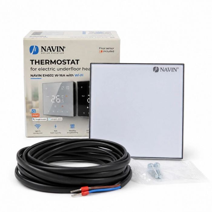 Терморегулятор Navin EH602 W-16A 5...45 °C для теплої підлоги електронний Wi-Fi Tuya Smart Life вбудований дротовий датчик 16A 230В білий