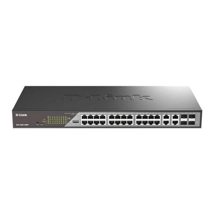 Комутатор D-Link DSS-200G-28MP 24xGE PoE, 4xSFP/GE, 370W, Некерований