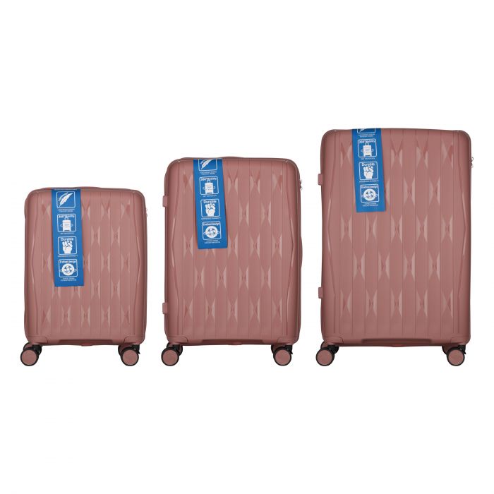 Набір валіз 2E, M7979, поліпропілен, (L+M+S), блискавка anti theft, 4 колеса, кодовий замок, рожево-золотий