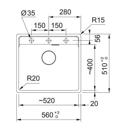 Мийка кухонна Franke Maris, фраграніт, прямокутник, без крила, 560х510х200мм, чаша - 1, врізна, MRG 610-52 TL, сахара