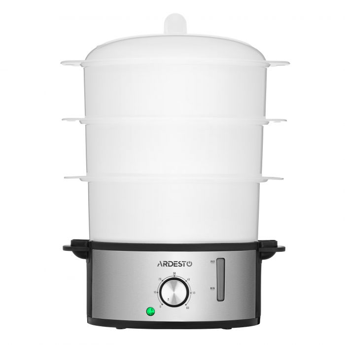 Пароварка ARDESTO 800Вт, чаша-3.4/3.4/3.4л, резервуар для води -1л, механічне керування, 3 яруси, метал/пластик, чорний