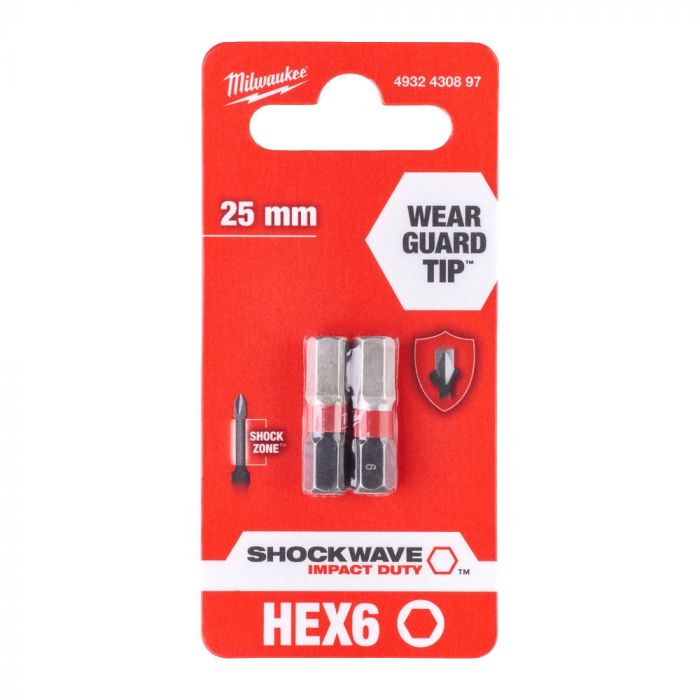 Біти Milwaukee Shockwave, набір 2шт, Hex6х25мм