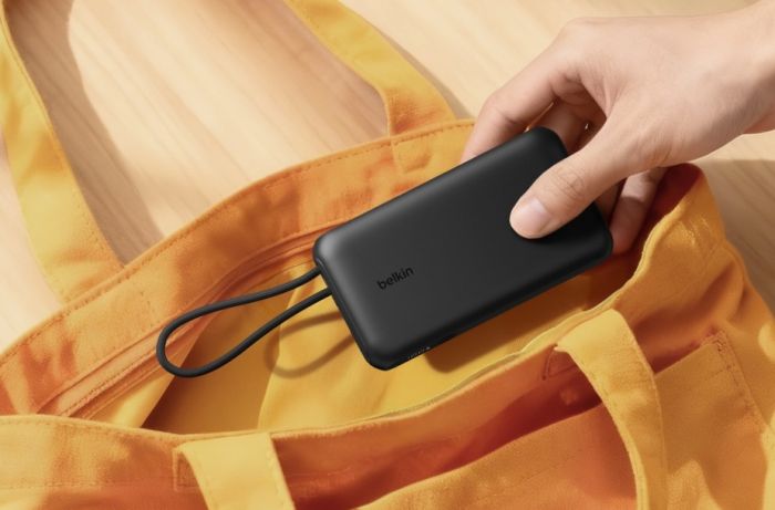 Акумулятор портативний літій-іонний Power Bank Belkin 10000мА·год, 45Вт, з інтегрованим кабелем USB-C, чорний