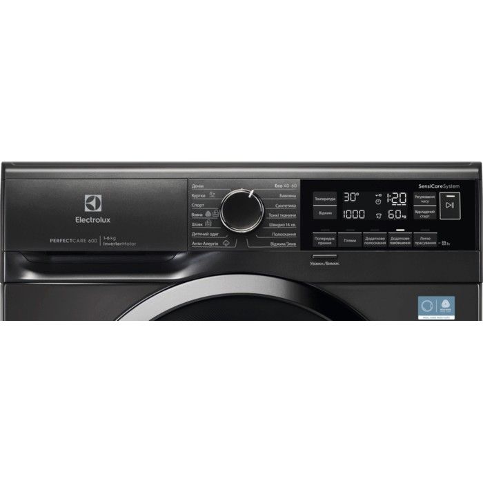 Пральна машина Electrolux фронтальна, 6кг, 1000, A, 41см, дисплей, інвертор, сріблястий темний