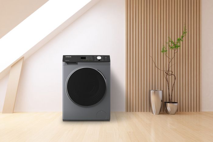 Прально-сушильна машина Hitachi фронтальна, 8(5)кг, 1400, A, 60см, дисплей, пара, інвертор, cріблястий