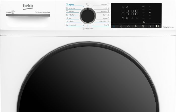 Прально-сушильна машина Beko фронтальна, 7(5)кг, 1400, D, 52см, дисплей, інвертор, пара, білий
