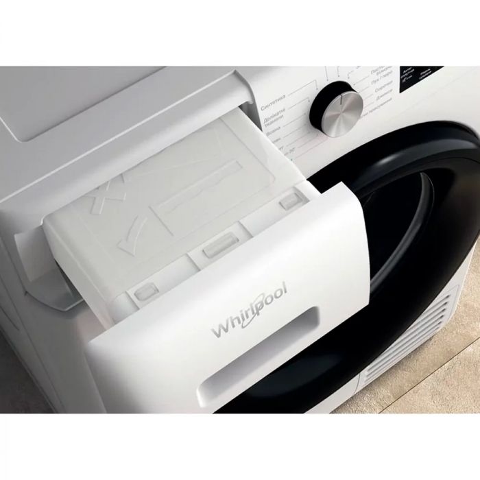 Сушильна машина Whirlpool тепловий насос, 9кг, A++, 65см, дисплей, люк чорний, білий