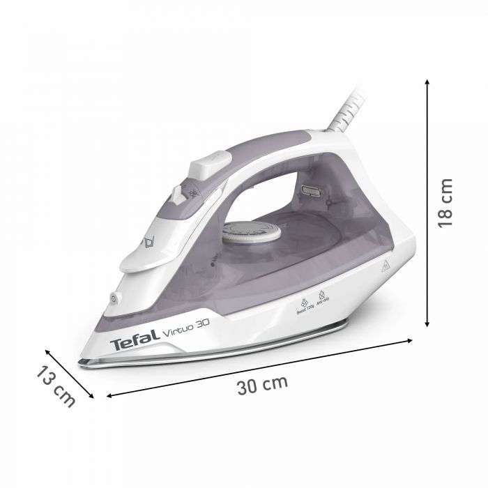 Праска Tefal Virtuo 30, 2000Вт, 240мл, паровий удар -120гр, постійна пара - 27гр, керам. підошва, сіро-фіолетовий