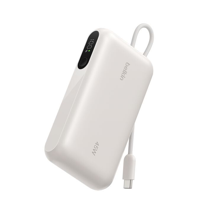 Акумулятор портативний літій-іонний Power Bank Belkin 10000мА·год, 45Вт, з інтегрованим кабелем USB-C, пісочний