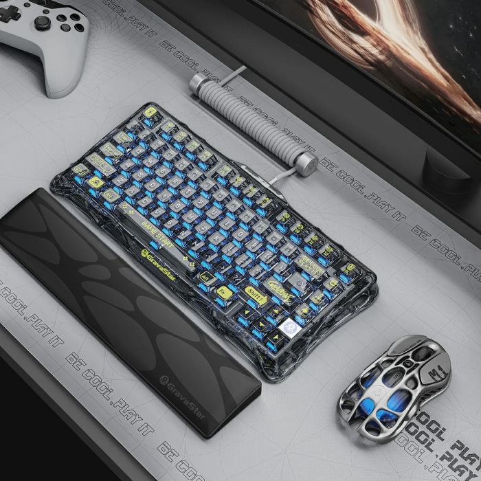 Клавіатура механічна GravaStar Mercury K1 Lite 80keys, GravaStar x BSUN Grey, EN/UKR, BT/WL/USB, чорний