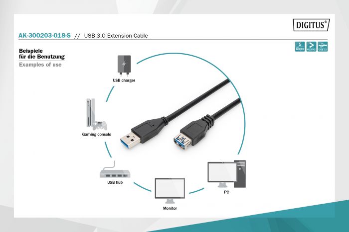 Кабель ASSMANN USB 3.0 (AM/AF) 1.8м, чорний