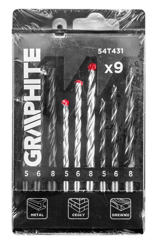 Набір свердл GRAPHITE по металу, цеглі: 5-6, 8, 9шт