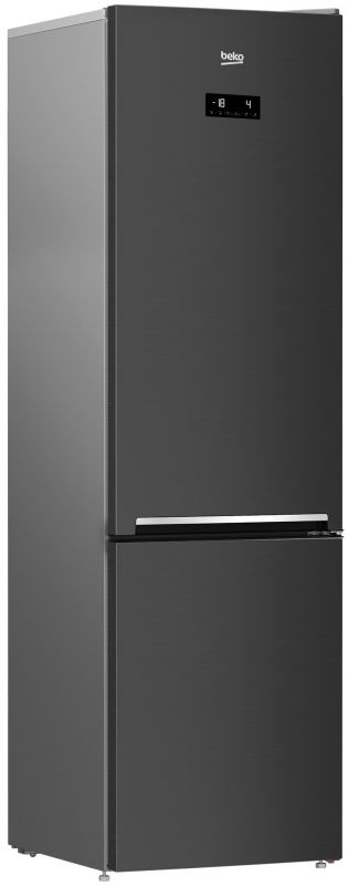 Холодильник Beko з нижн. мороз., 203x60x67, xолод.відд.-253л, мороз.відд.-109л, 2дв., E, NF, дисплей, HarvestFresh, нержавіюча сталь чорного кольору