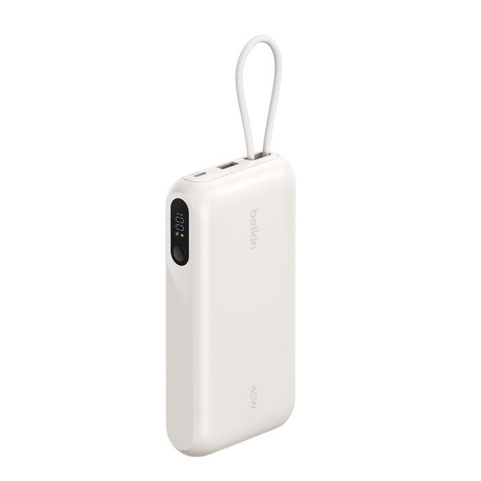 Акумулятор портативний літій-іонний Power Bank Belkin 20000мА·год, 45Вт, з інтегрованим кабелем USB-C, пісочний