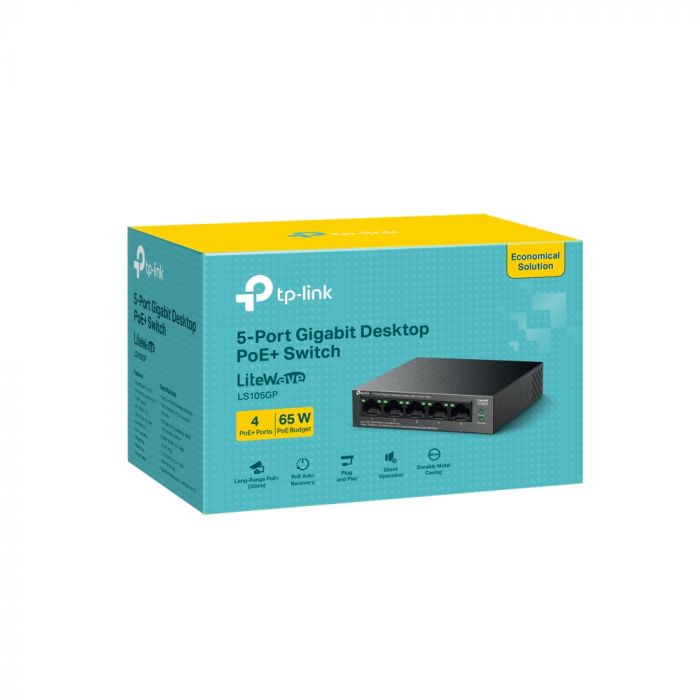 Комутатор TP-LINK LS105GP  5xGE (4xPoE), 65 Вт